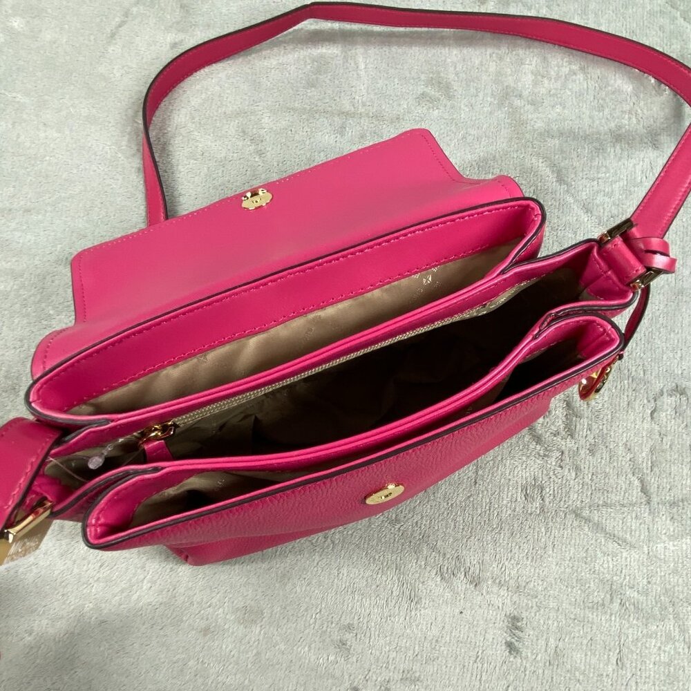 Michael Kors Addison Messenger Bag Women S Electric Pink Leather Crossbody Strap - Picture 10 of 16